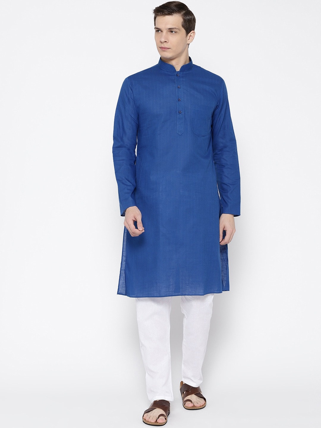 

SG LEMAN Men Blue & White Striped Kurta with Pyjamas