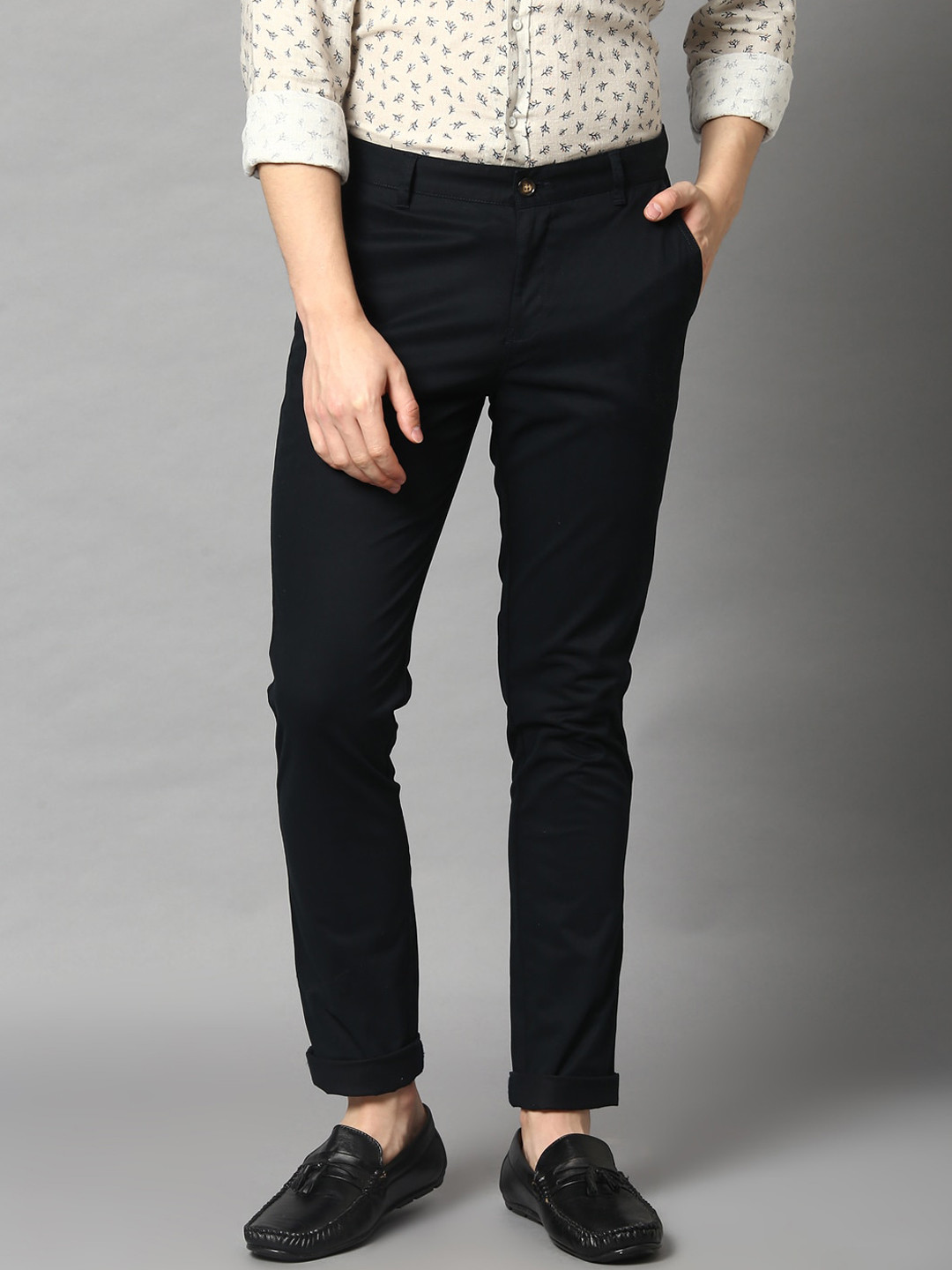 

HARSAM Men Navy Blue Slim Fit Solid Chinos