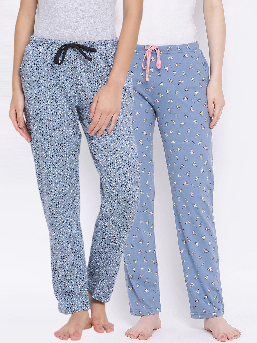 

Kanvin Women Pack Of 2 Printed Cotton Lounge Pants, Blue