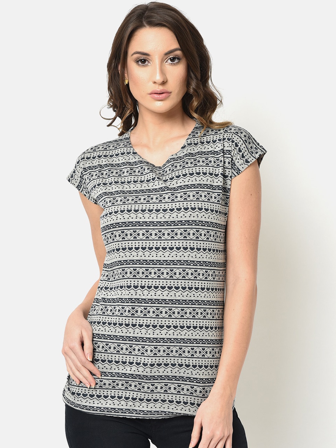 

V2 Value & Variety Grey & Navy Blue Regular Top