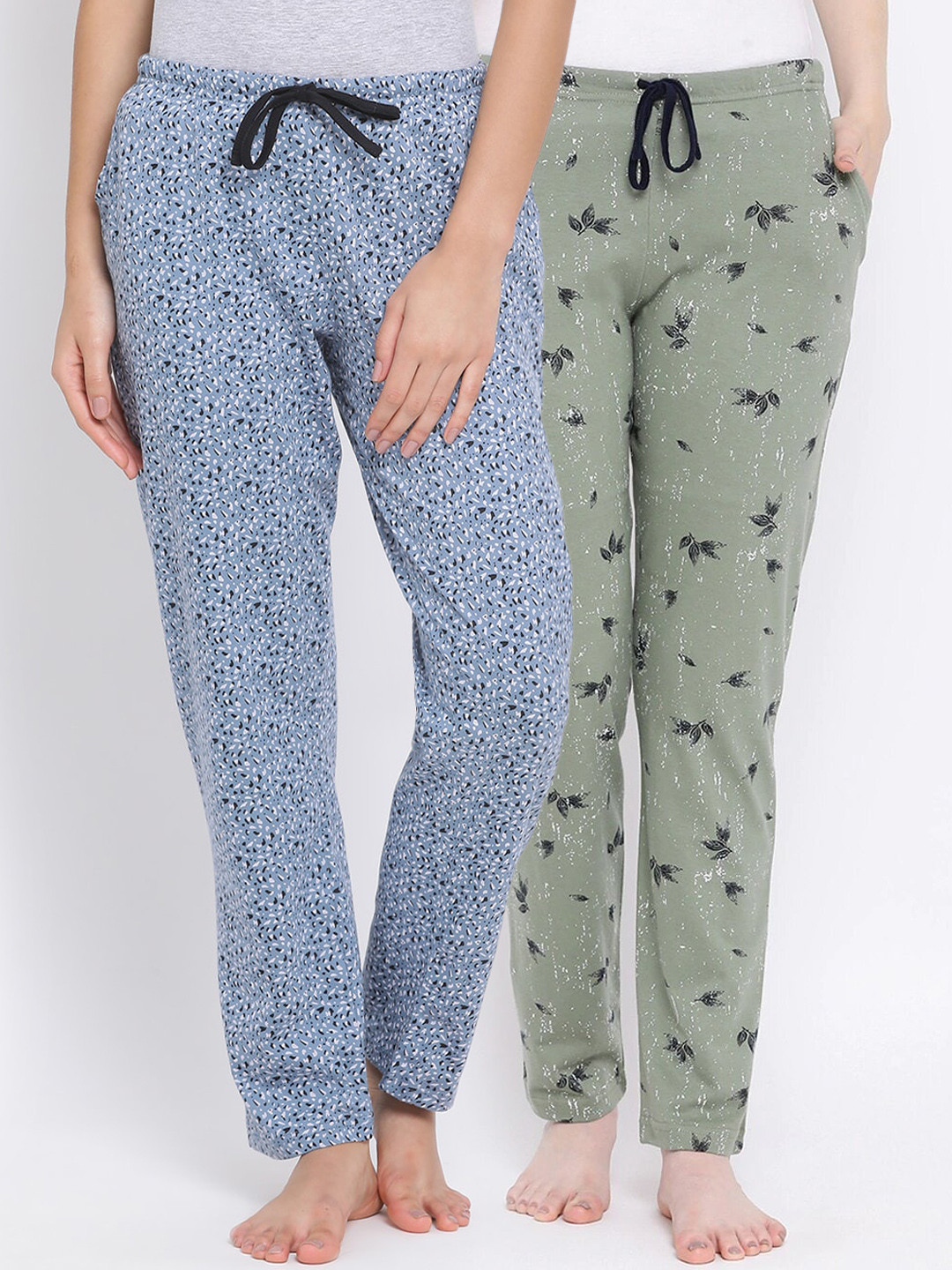 

Kanvin Women Pack Of 2 Printed Cotton Lounge Pants, Blue