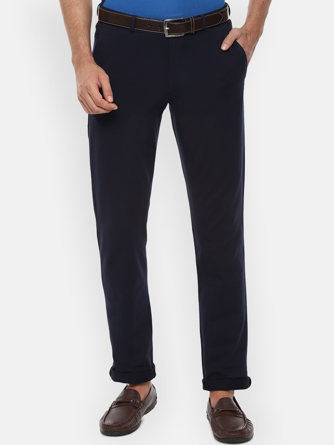Louis Philippe Sport Men Navy Blue Slim Fit Solid Regular Trousers