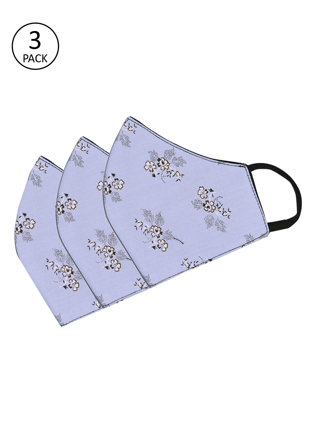 

Tossido Women Pack Of 3 Blue & Black Printed 3-Ply Cotton Cloth Mask