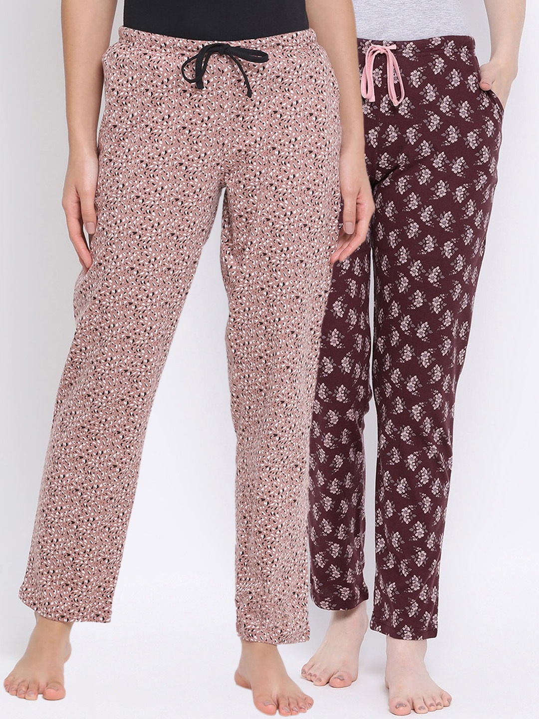 

Kanvin Women Pack Of 2 Printed Cotton Lounge Pants, Brown