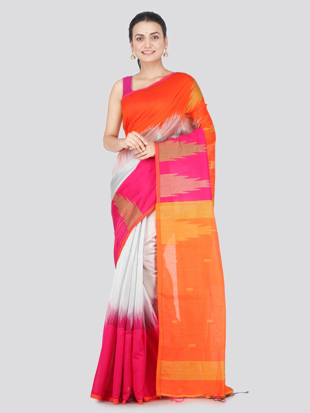 

PinkLoom Multicoloured Cotton Blend Woven Design Handloom Saree, Multi