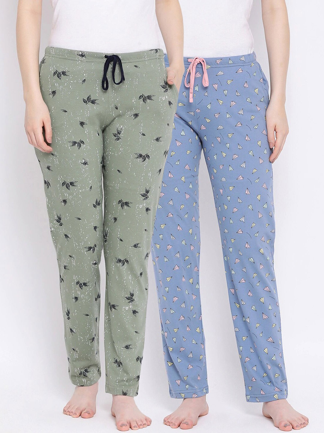 

Kanvin Women Pack Of 2 Printed Pure Cotton Lounge Pants, Green