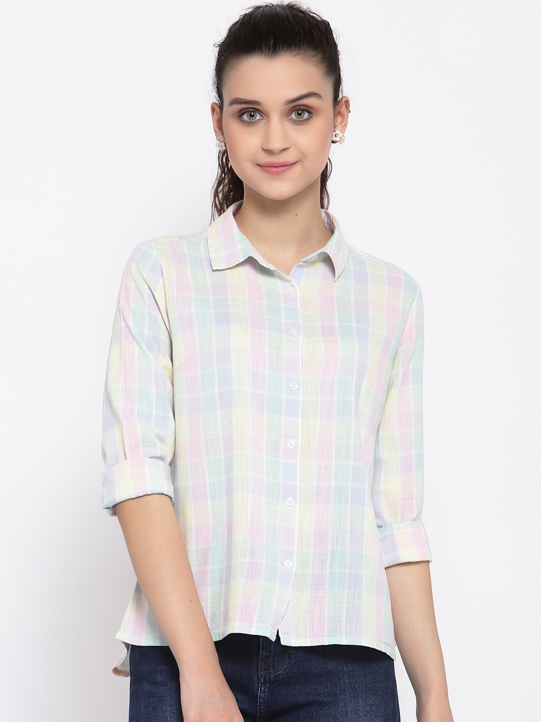 

Pepe Jeans Women Pink & Blue Regular Fit Checked Casual Shirt