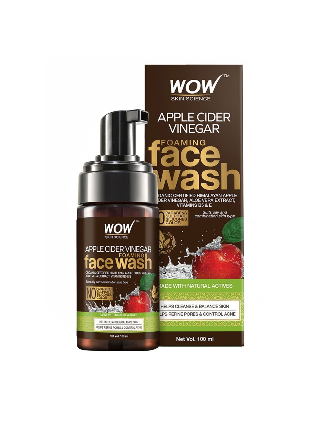 

WOW SKIN SCIENCE Unisex Apple Cider Vinegar Foaming Face Wash 100 ml, Brown