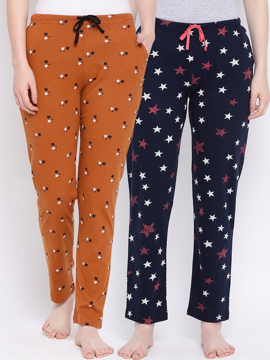 

Kanvin Women Pack Of 2 Printed Pure Cotton Lounge Pants PJ1076+PJ1123, Navy blue