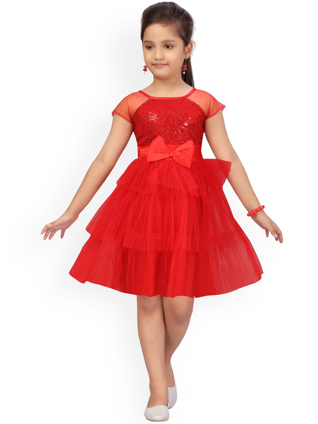

Aarika Girls Red Embellished Fit and Flare Dress