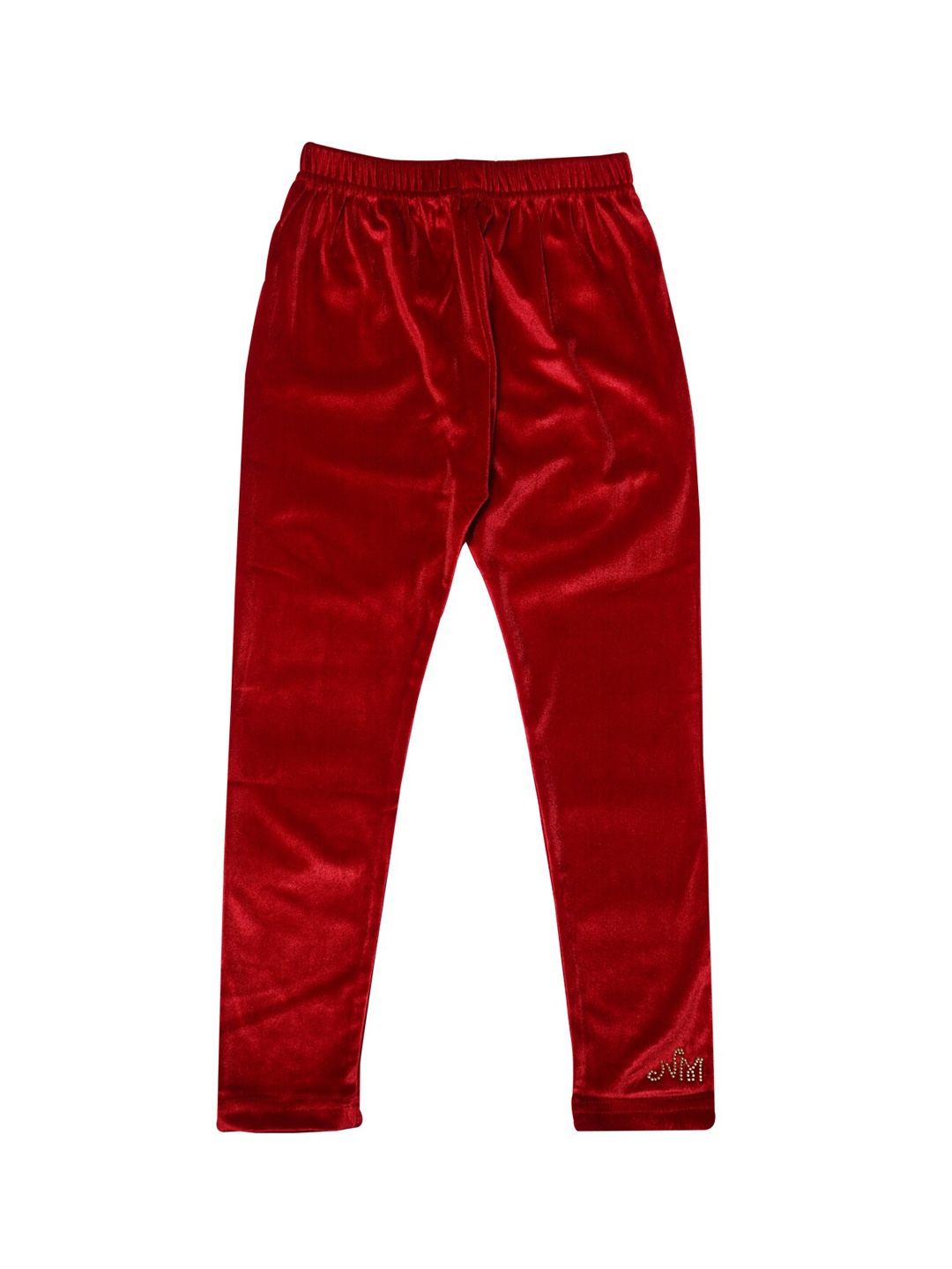 

Nins Moda Girls Red & Gold-Coloured Solid Ankle Length Velvet Leggings