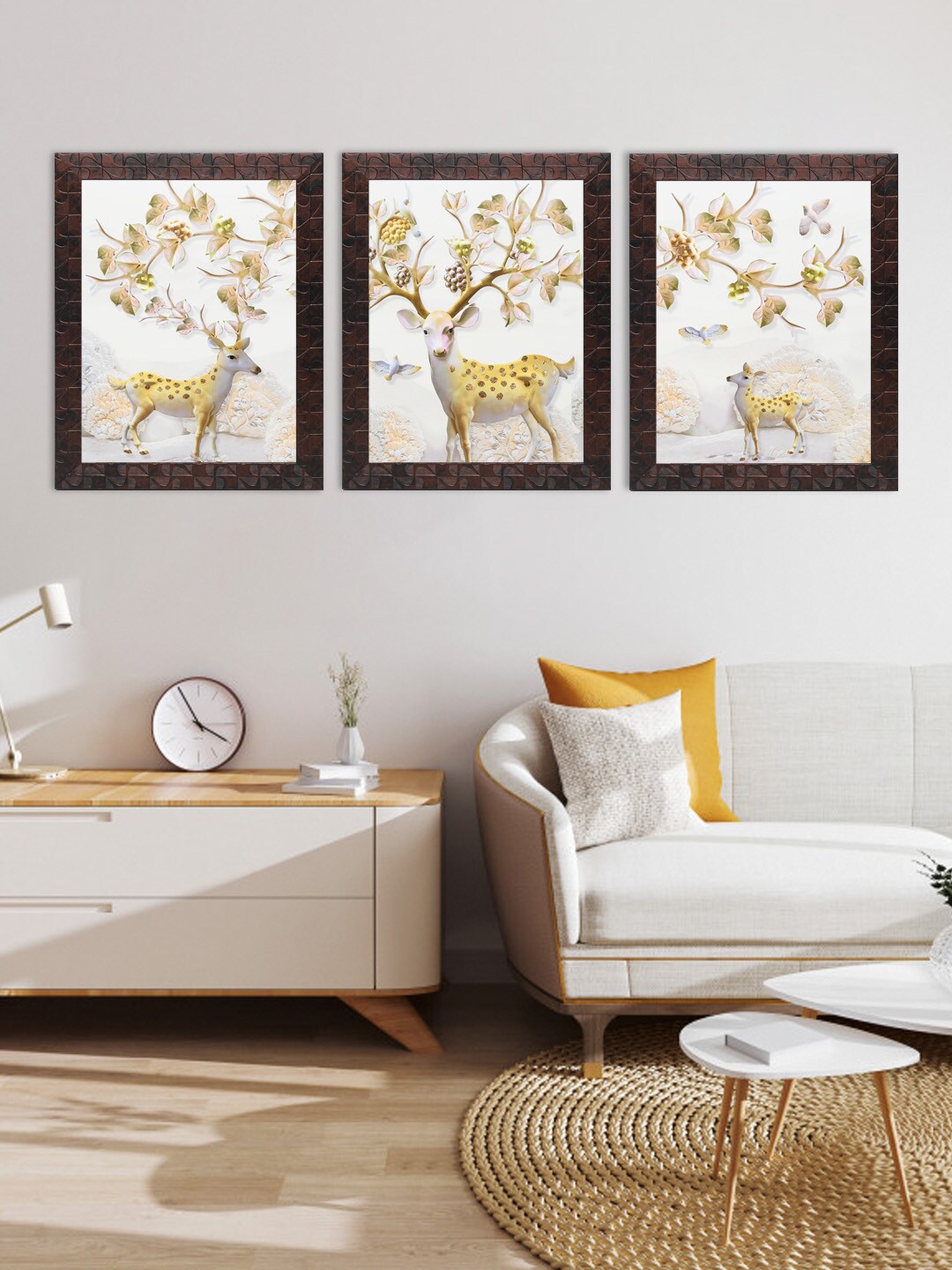 

Indianara Set of 3 Deer Framed Art Prints, White