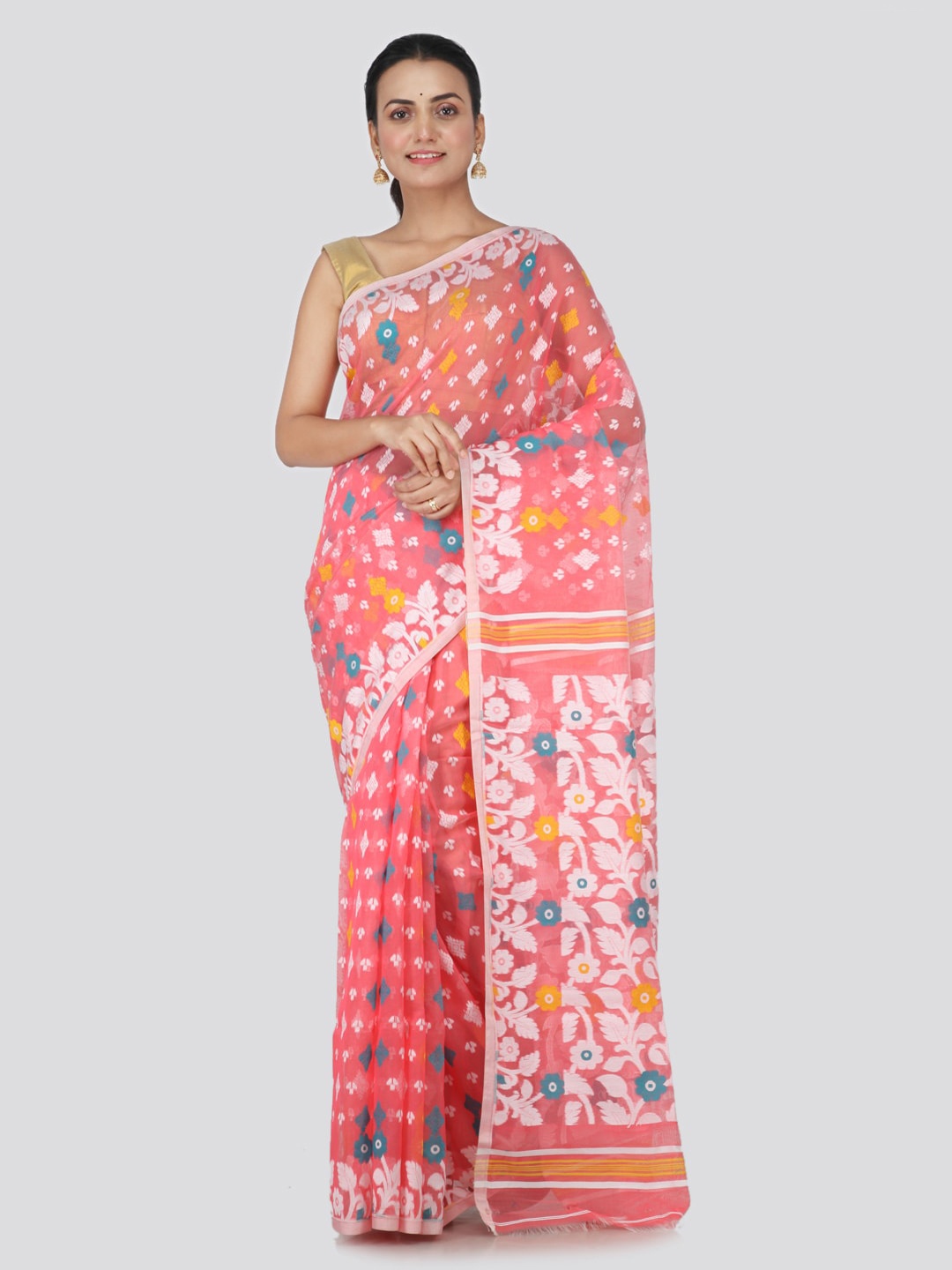 

PinkLoom Pink Pure Cotton Woven Design Jamdani Sustainable Saree