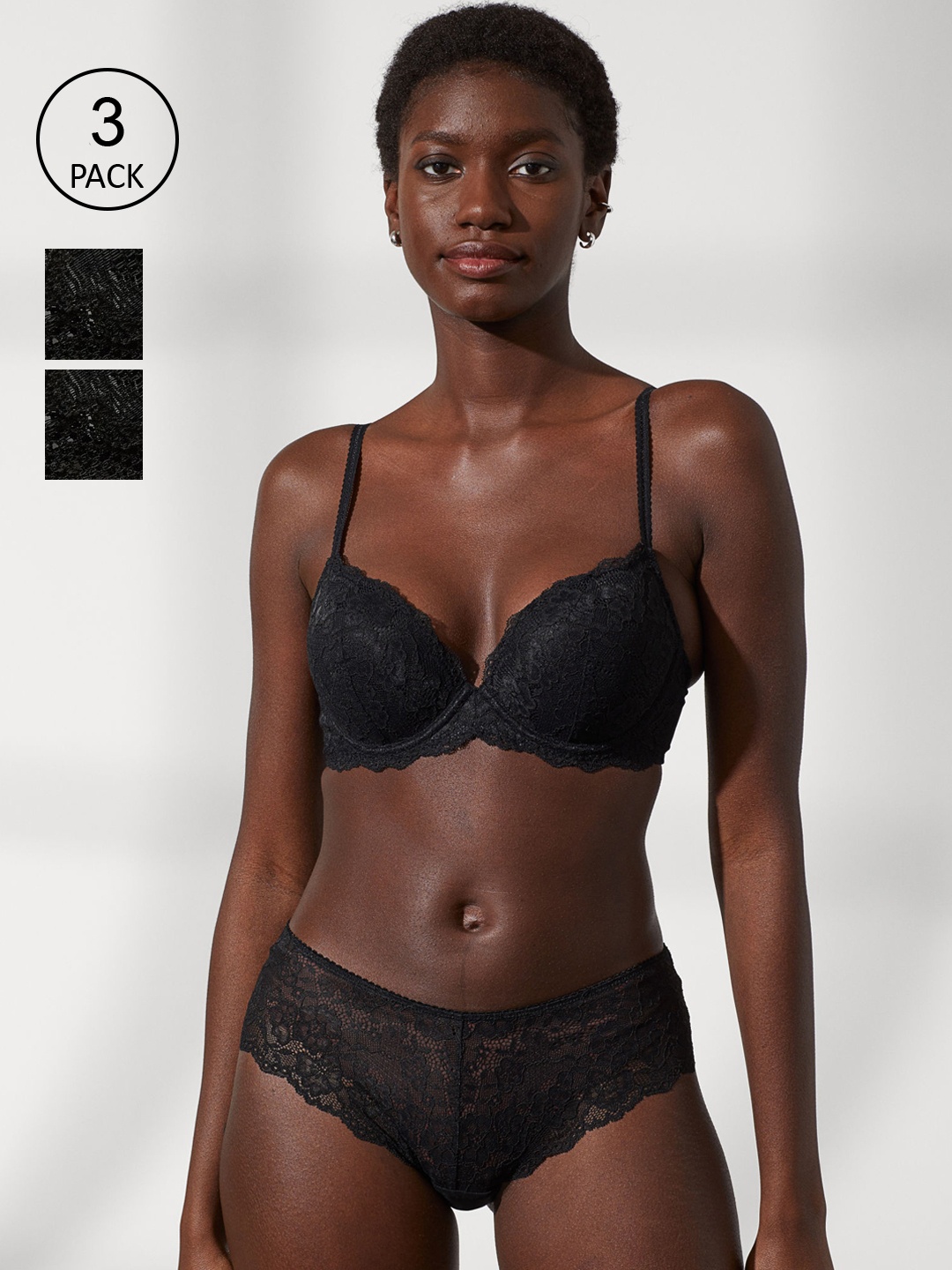 

H&M Women Black 3-Pack Lace Hipster Briefs 0864040001