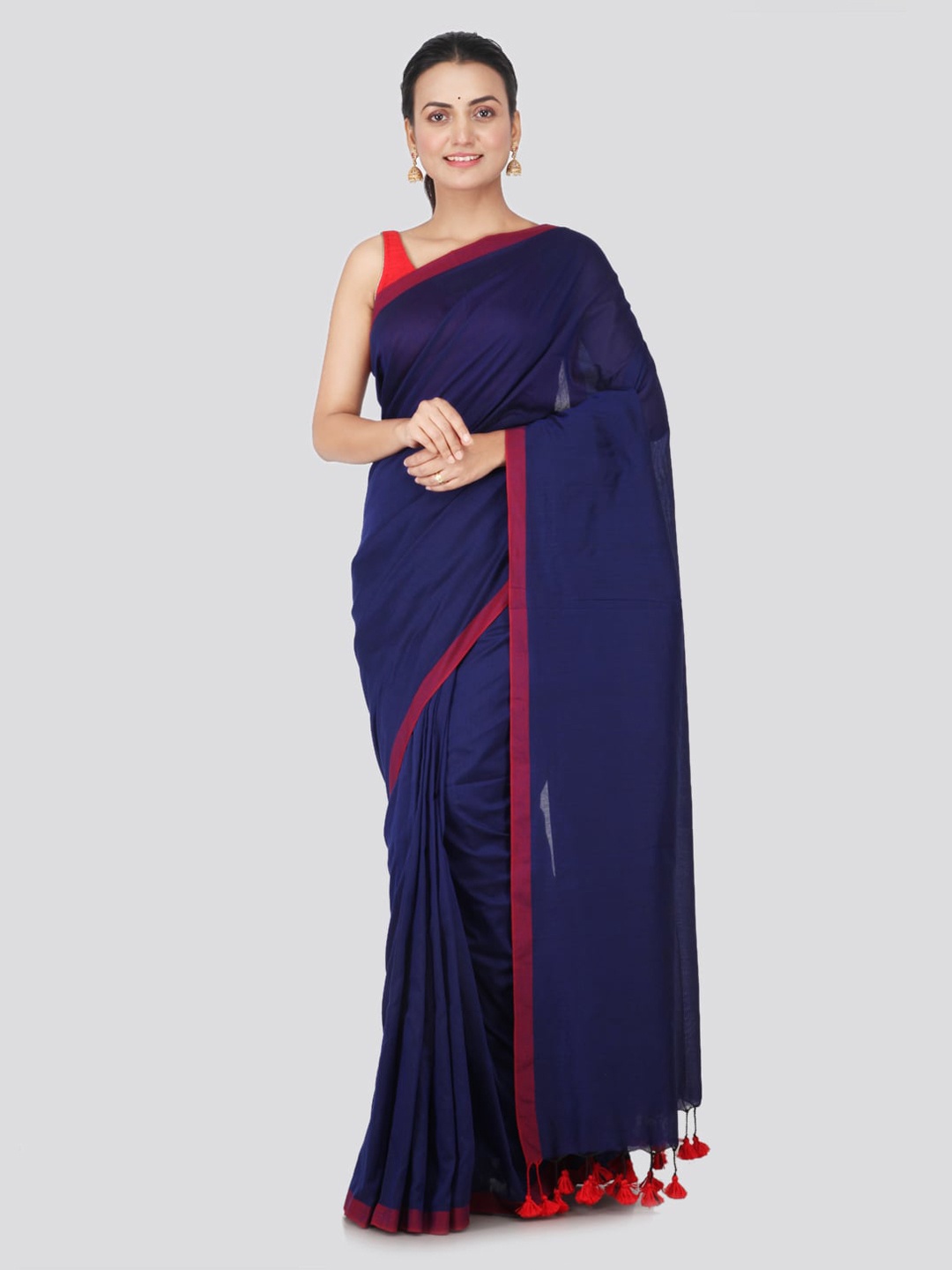 

PinkLoom Navy Blue Solid Pure Cotton Handloom Sustainable Saree