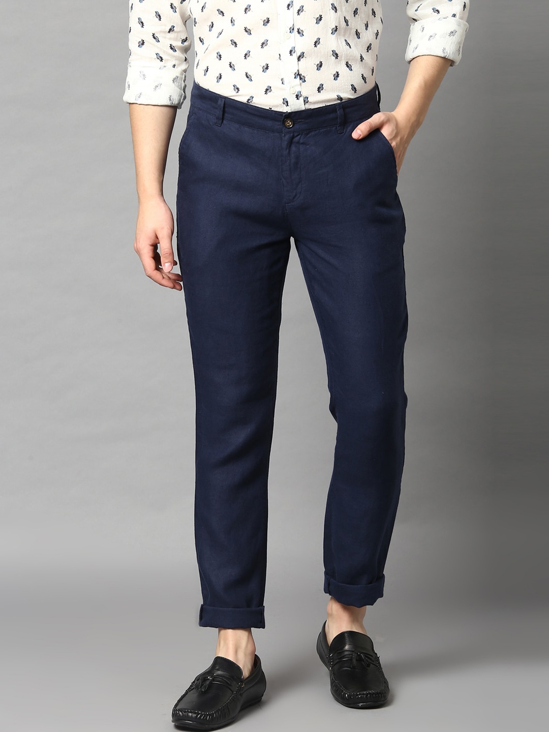

HARSAM Men Navy Blue Slim Fit Solid Regular Trousers