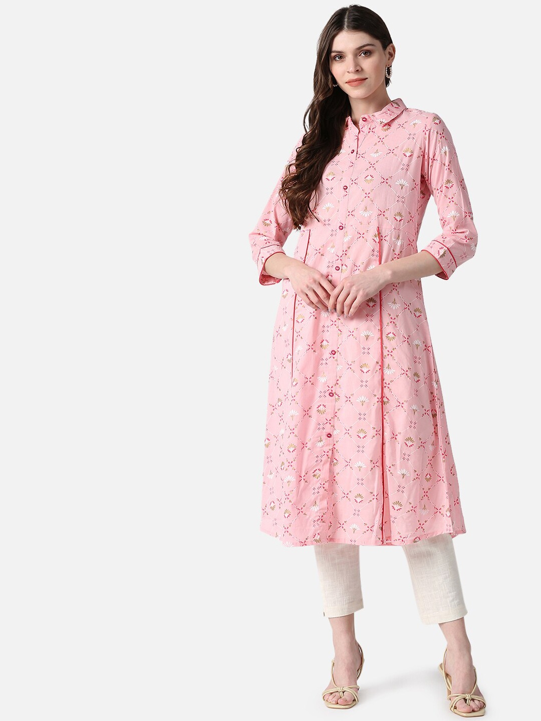 

AHIKA Women Pink Ethnic Motifs Printed Pastels Kurta