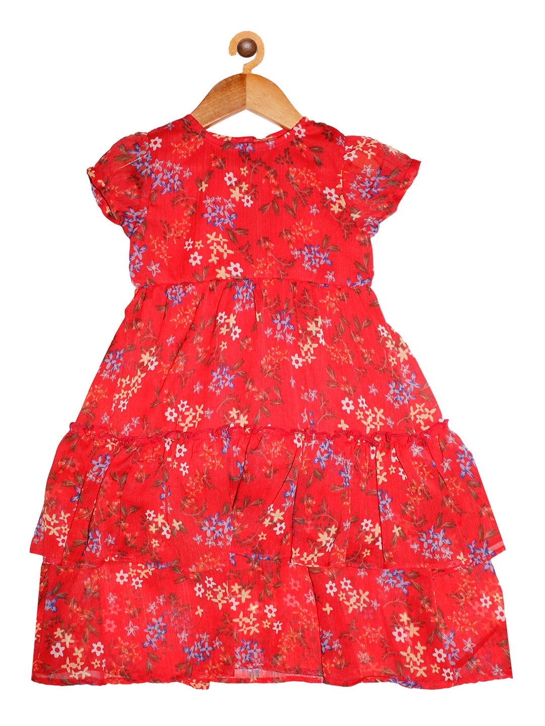 

KiddoPanti Girls Red Printed Chiffon Fit and Flare Dress