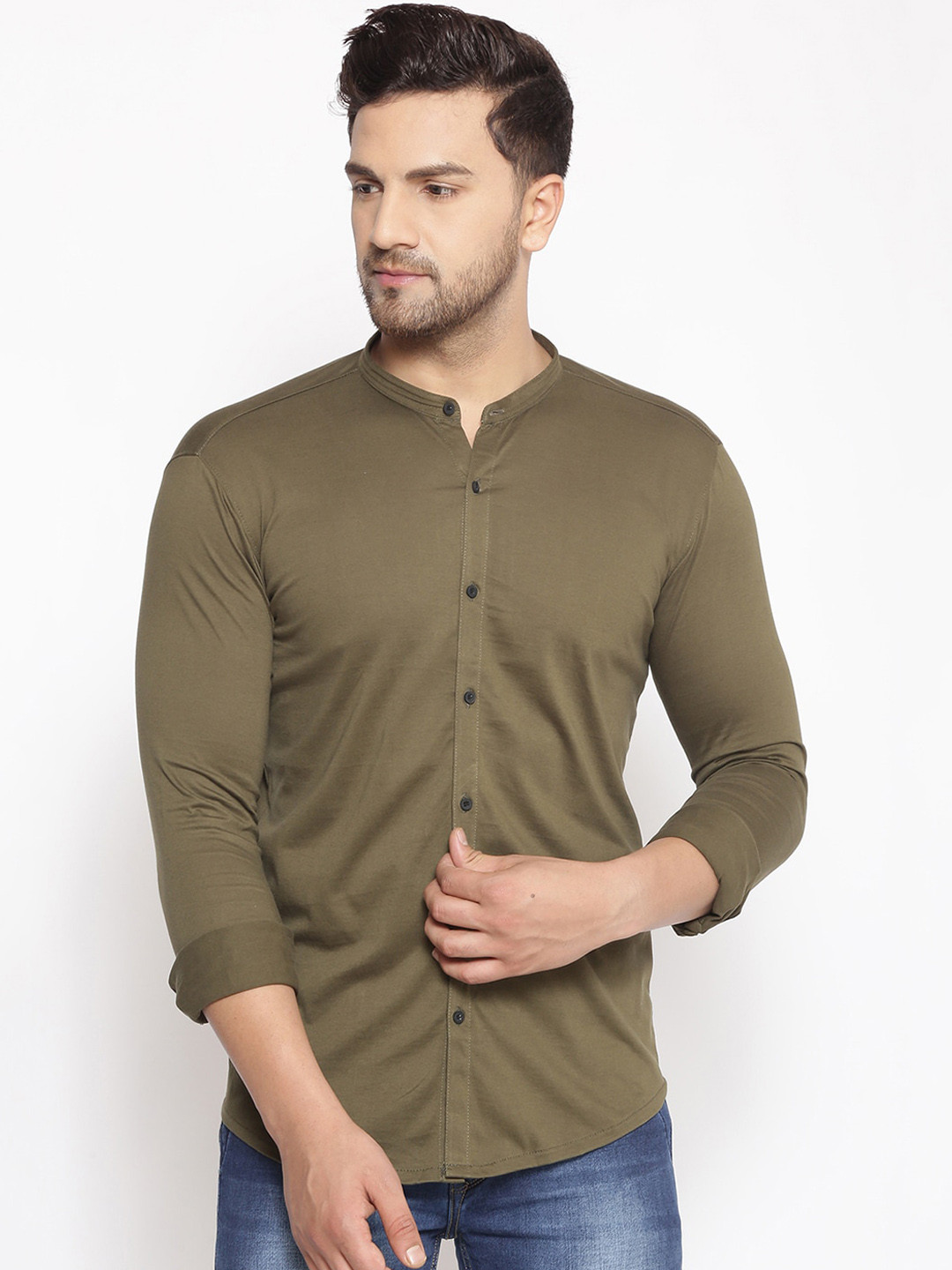

SHOWOFF Men Olive Green Cotton Classic Slim Fit Solid Casual Shirt