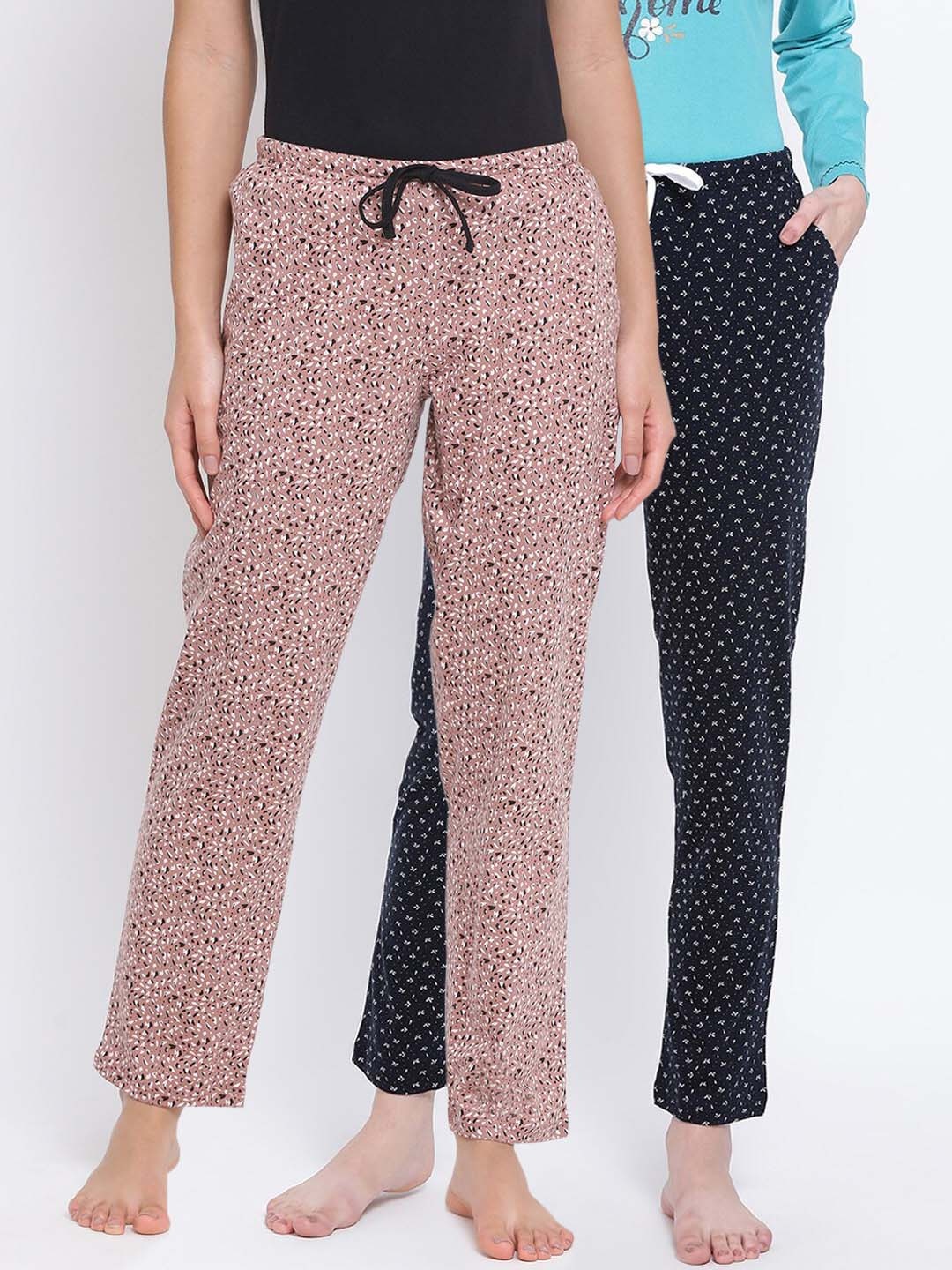 

Kanvin Women Pack Of 2 Printed Pure Cotton Lounge Pants PJ1111+PJ1117, Brown