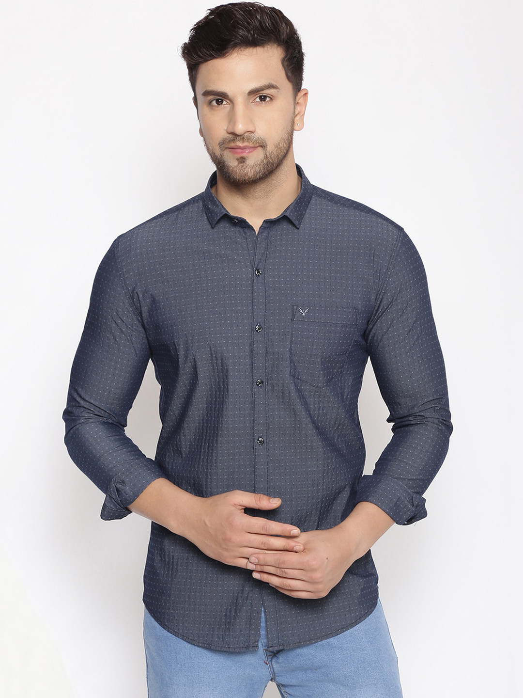 

SHOWOFF Men Charcoal Grey Cotton Classic Slim Fit Self Design Casual Shirt