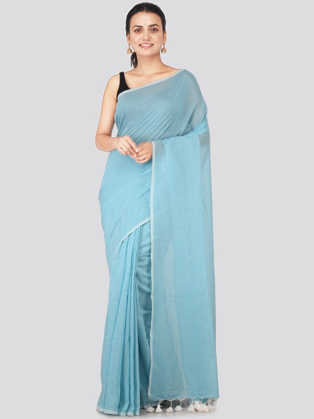 

PinkLoom Blue Solid Pure Cotton Handloom Sustainable Saree