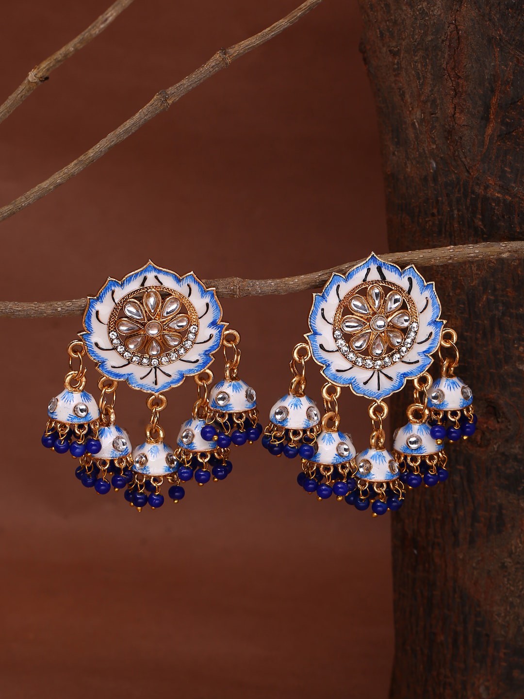 

Shoshaa Blue & Gold-Plated Classic Chandbalis