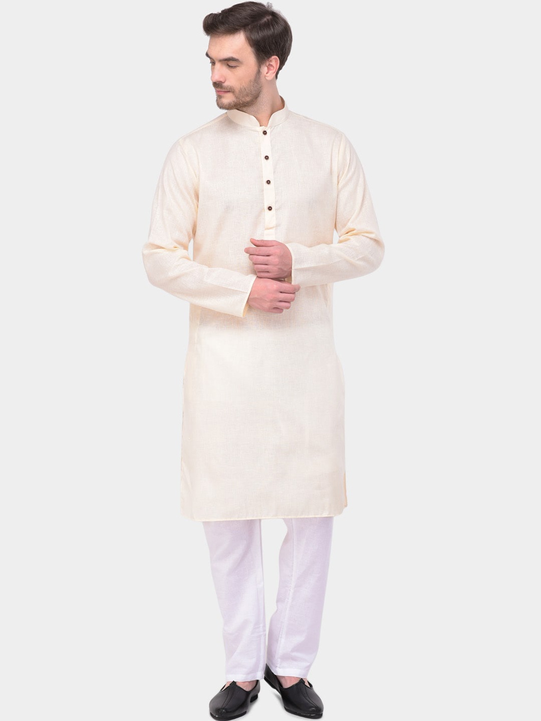 

SG LEMAN Men Beige & White Solid Kurta with Pyjamas