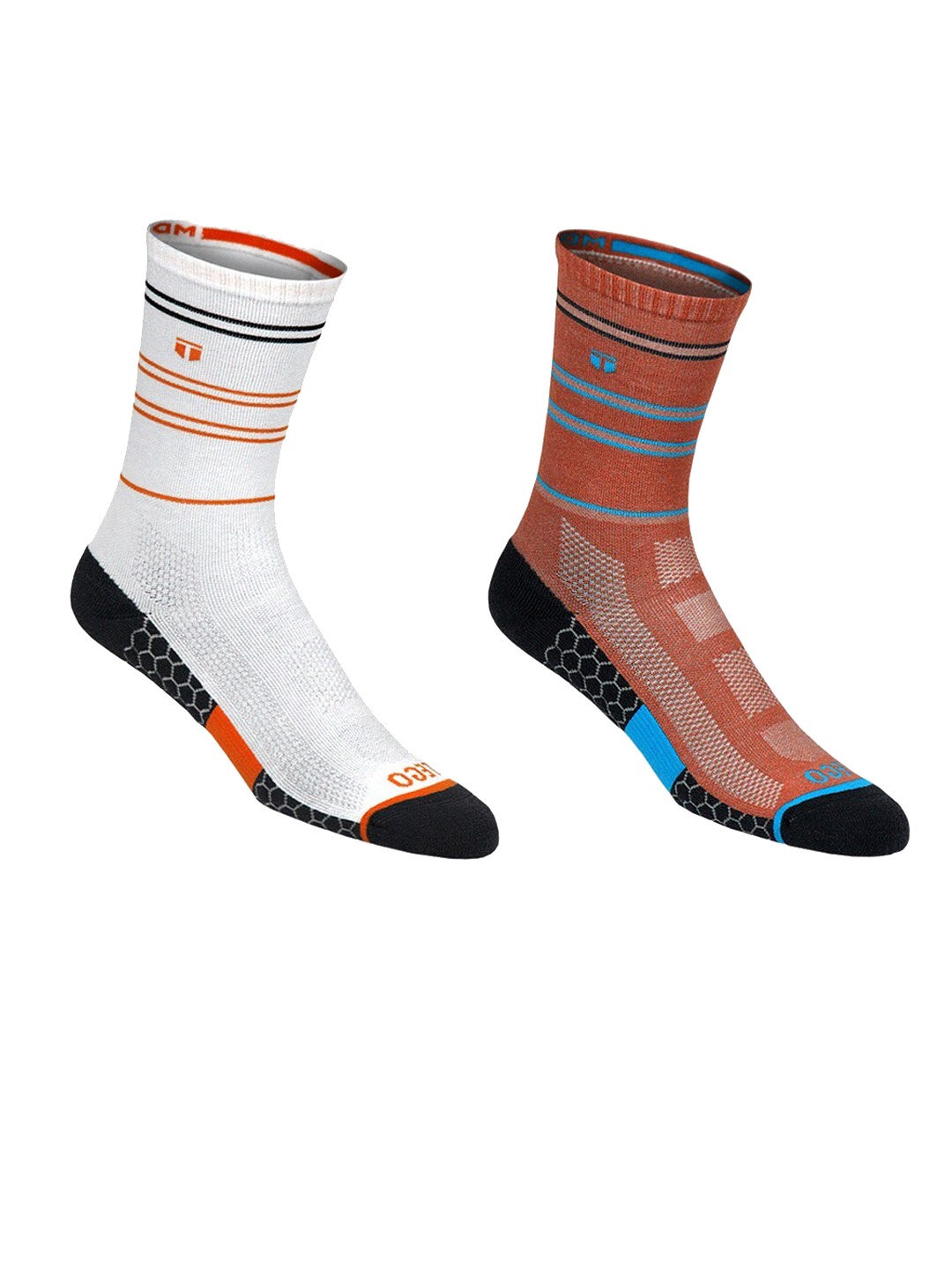

TEGO Unisex Pack Of 2 Brown & White Patterned Cotton Calf Length Socks