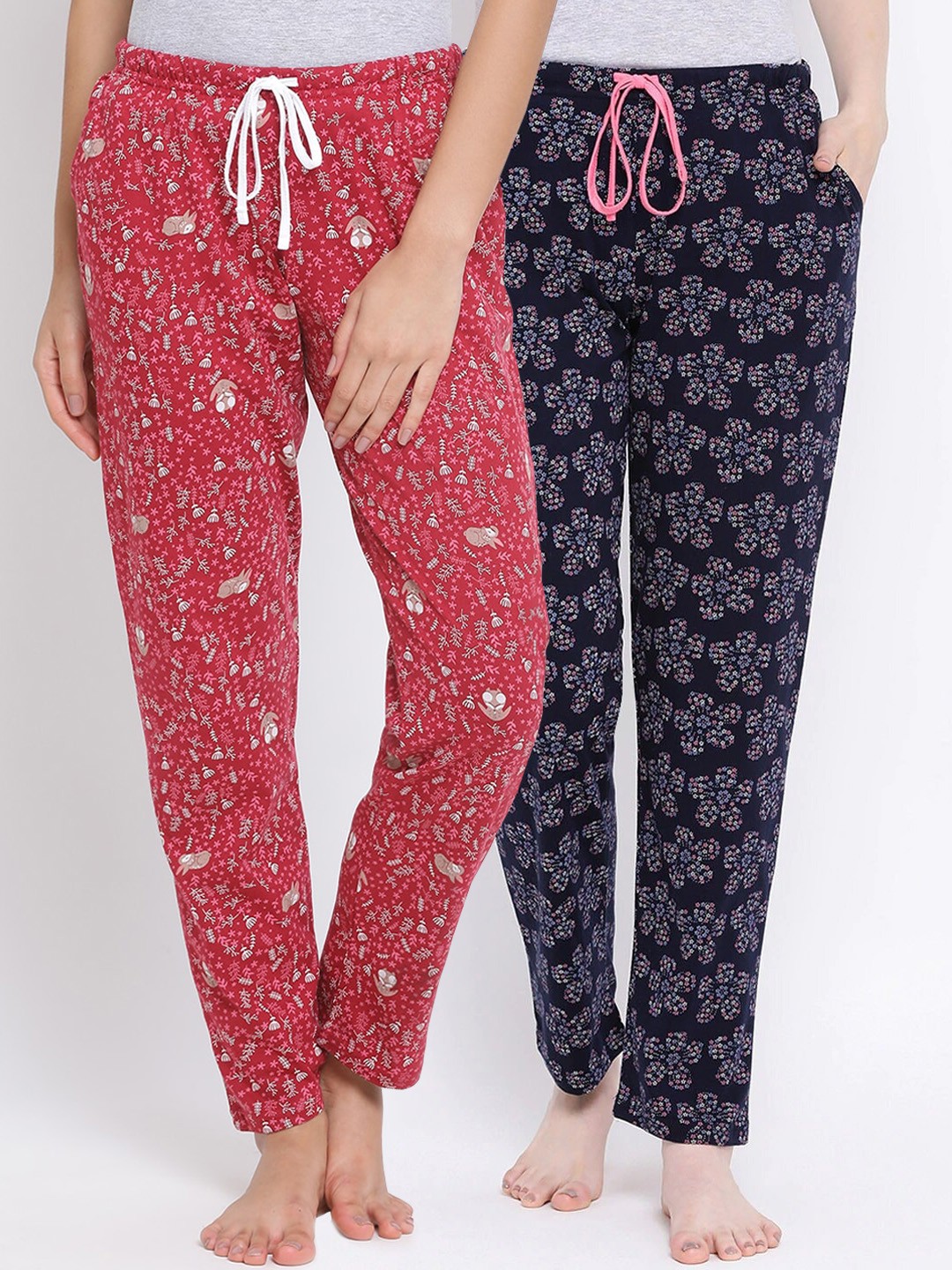 

Kanvin Women Pack Of 2 Printed Cotton Lounge Pants, Navy blue