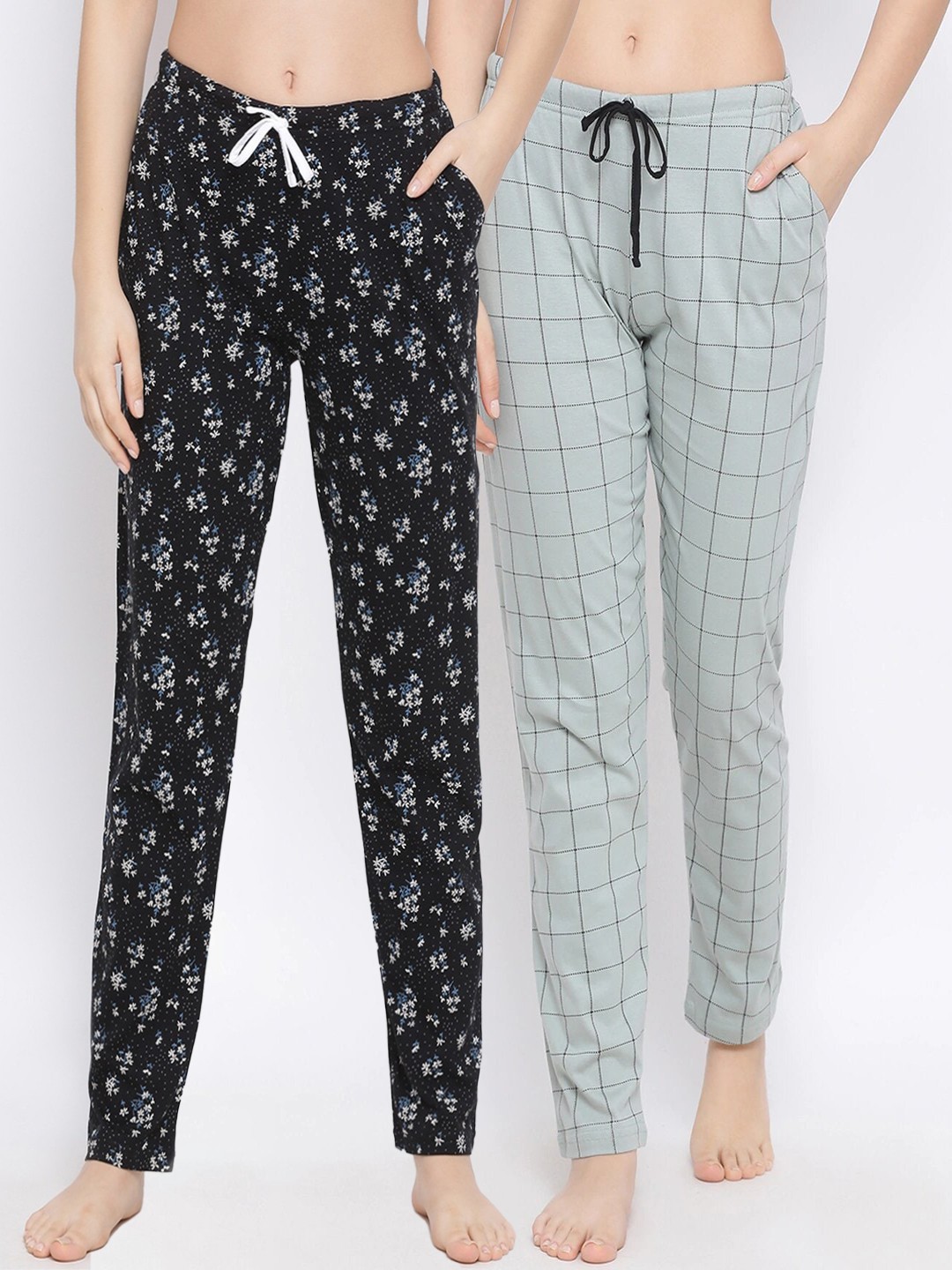 

Kanvin Women Pack of 2 Printed Pure Cotton Lounge Pants PJ1087+PJ1088, Black