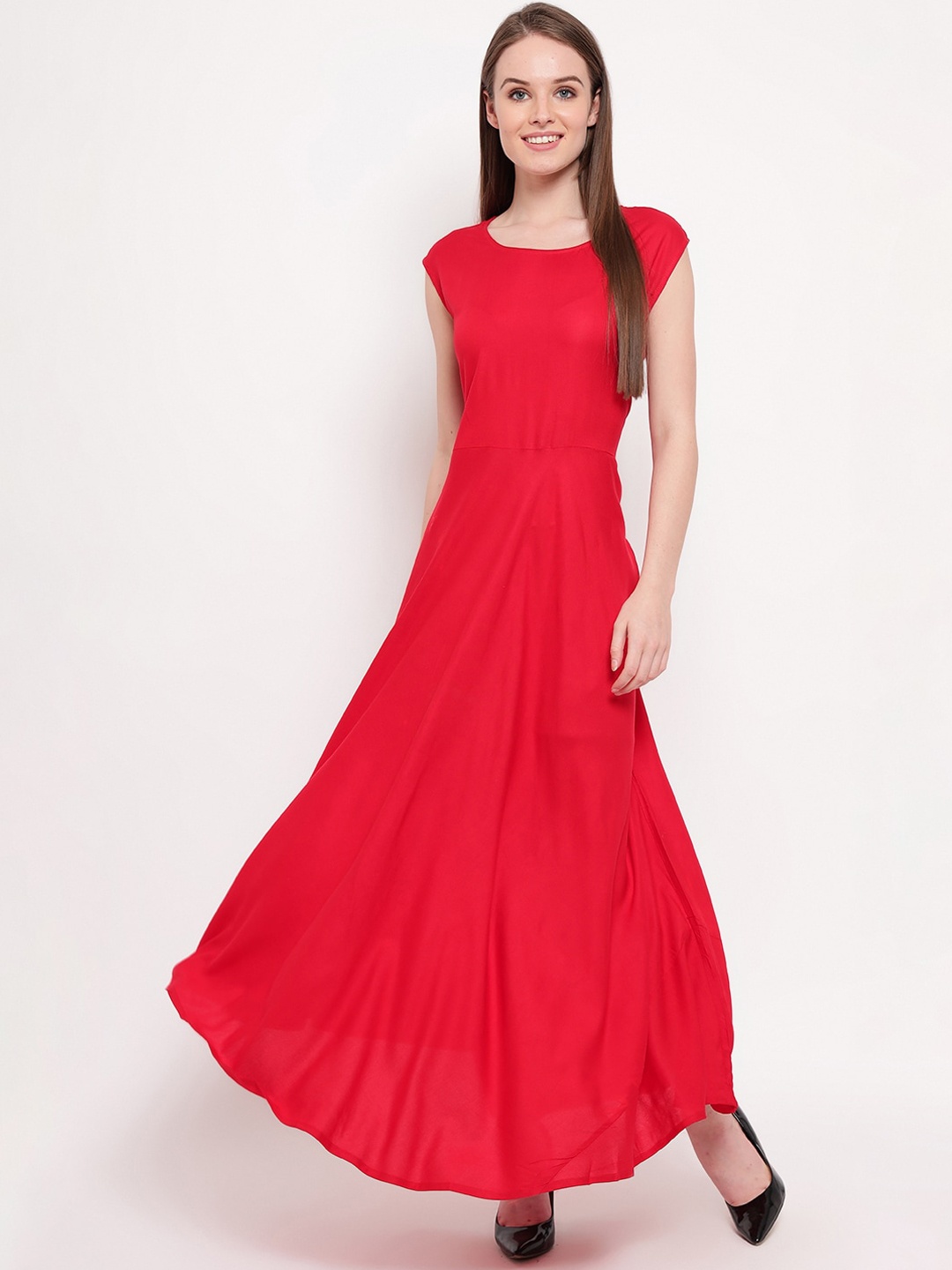 

Aawari Women Red Solid Maxi Dress
