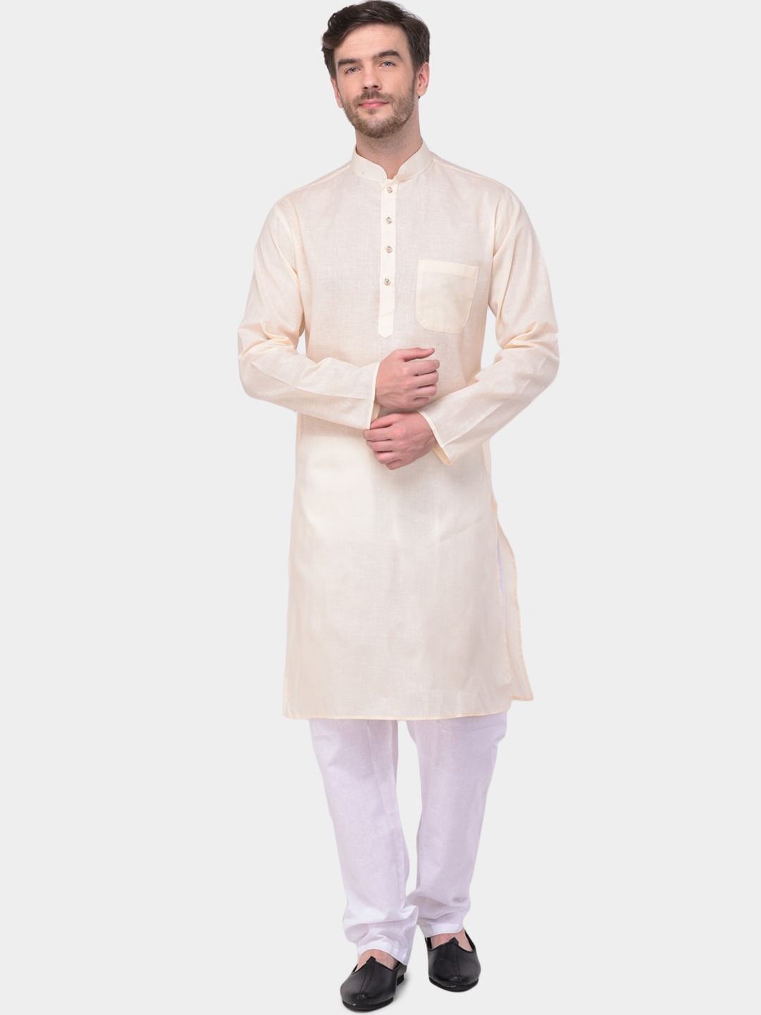 

SG LEMAN Men Cream-Coloured & White Solid Kurta with Pyjamas