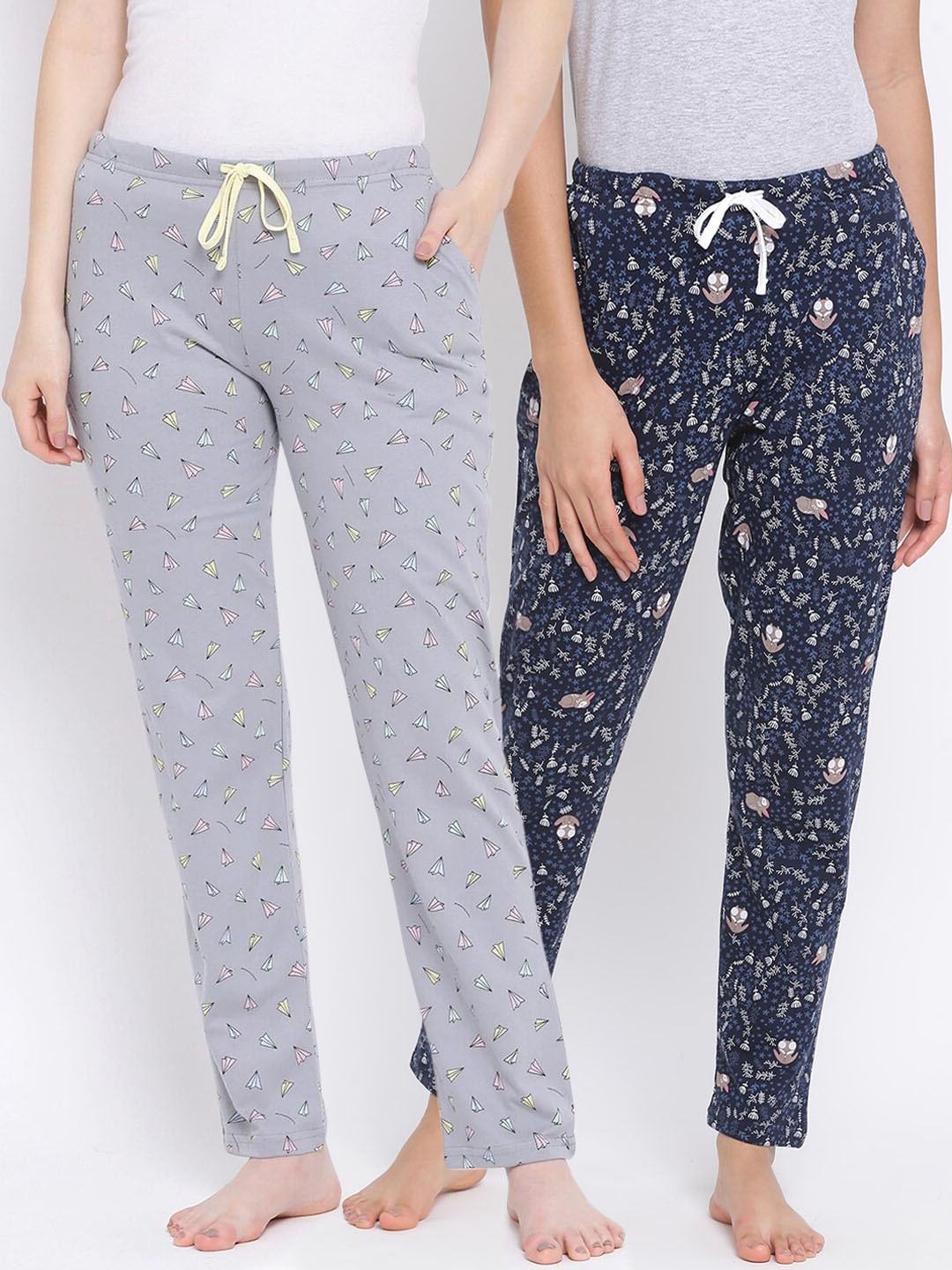 

Kanvin Women Pack Of 2 Printed Cotton Lounge Pants, Grey
