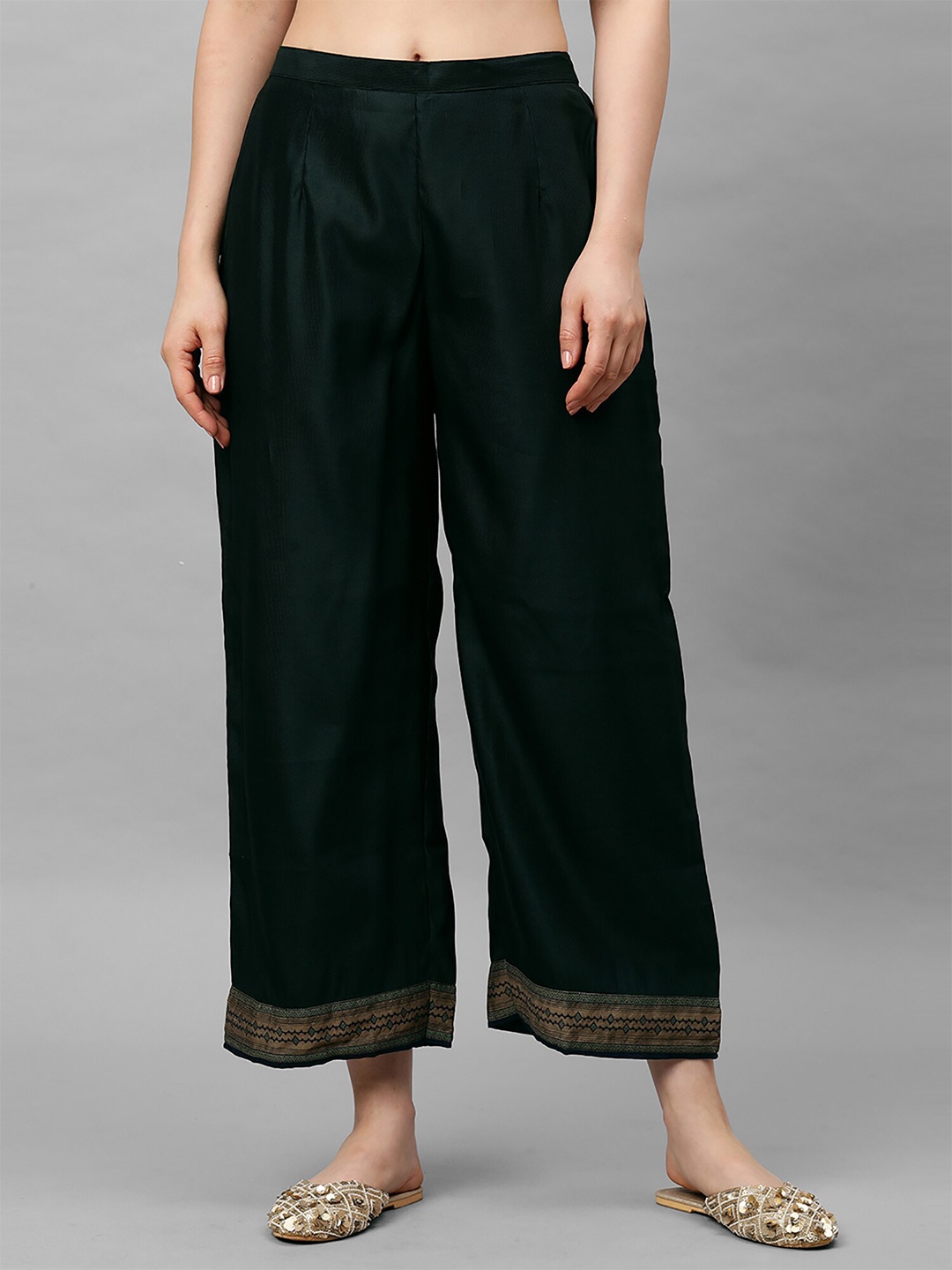 

Indo Era Women Green Solid Straight Palazzos