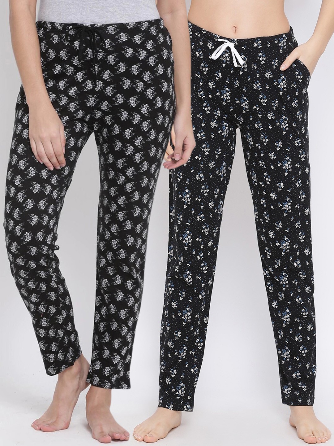 

Kanvin Women Pack Of 2 Printed Pure Cotton Lounge Pants PJ1087+PJ1121, Black