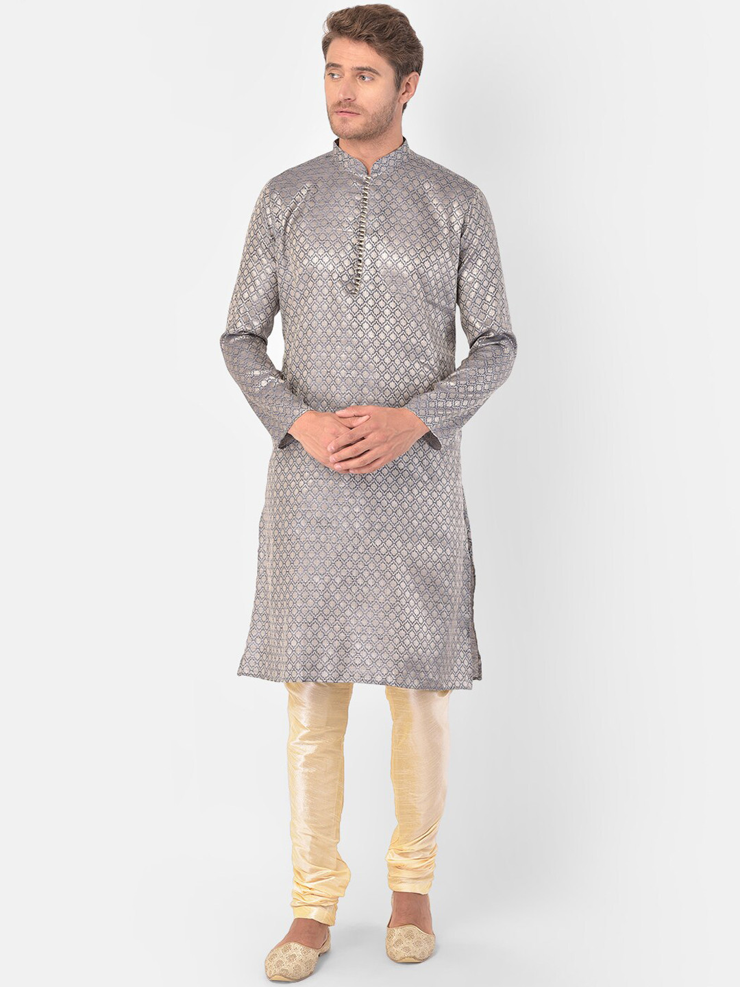

DEYANN Men Grey Woven Design Kurta