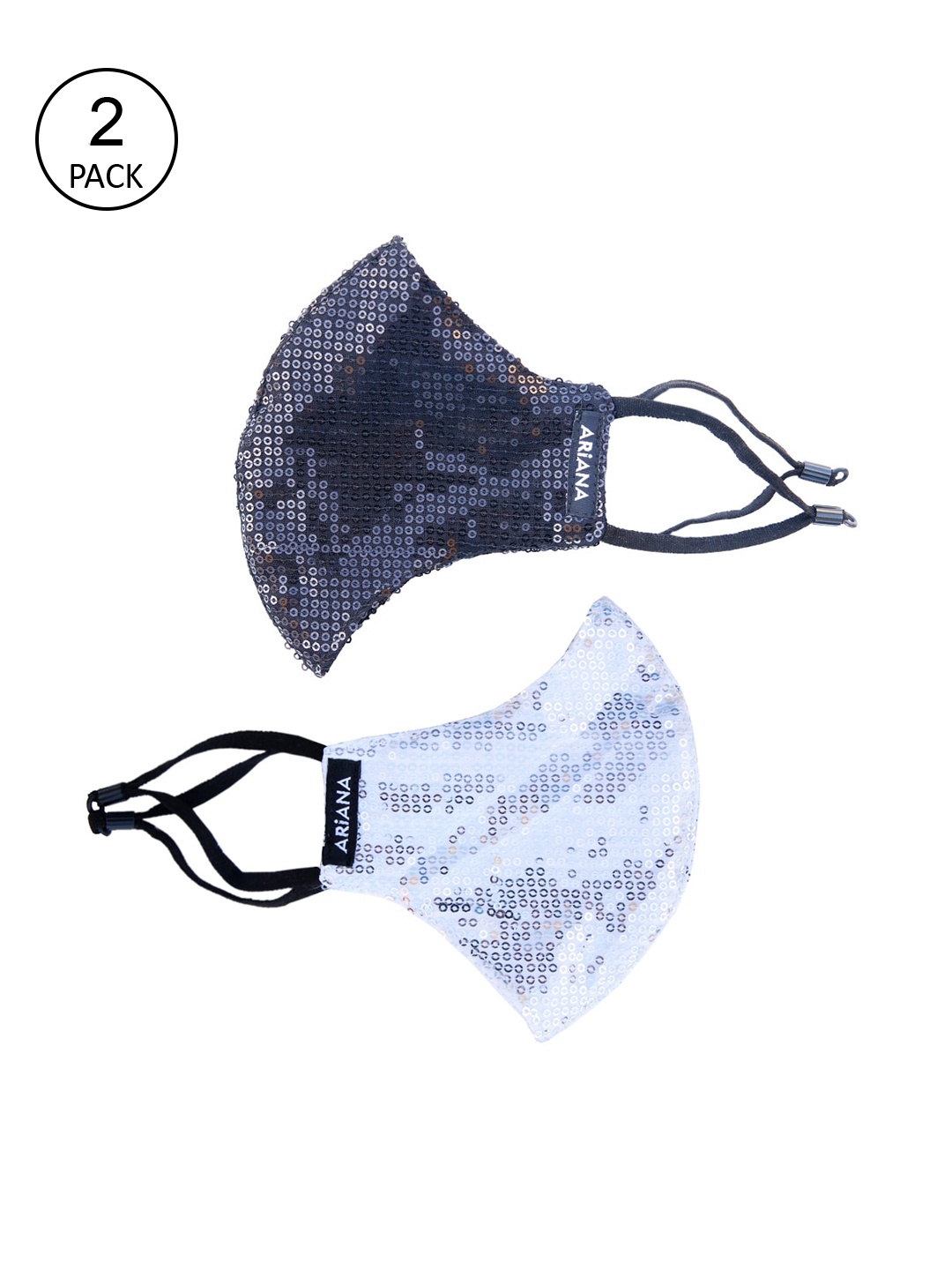 

Ariana Women Pack Of 2 Embellished 2-Ply Reusable Adjustable Cloth Face Masks, Grey
