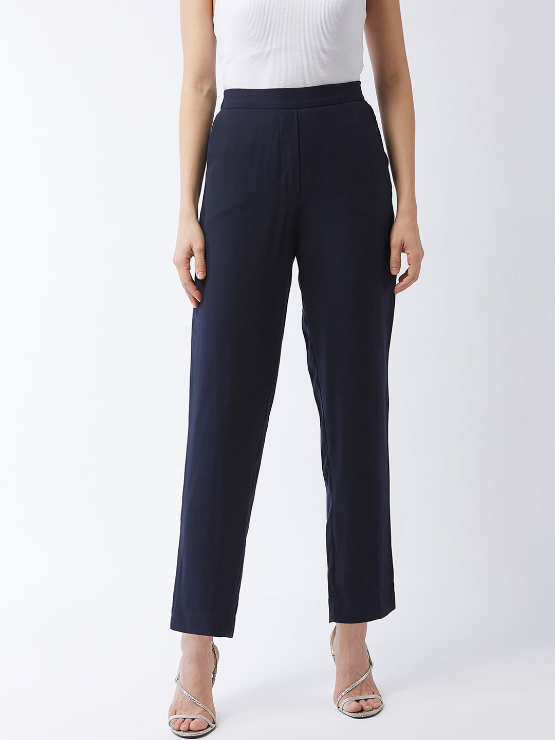 

MAGRE Women Navy Blue Regular Fit Solid Peg Trousers