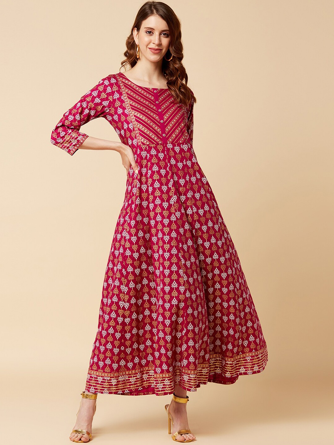 

Varanga Women Maroon Printed Ethnic Maxi Dress