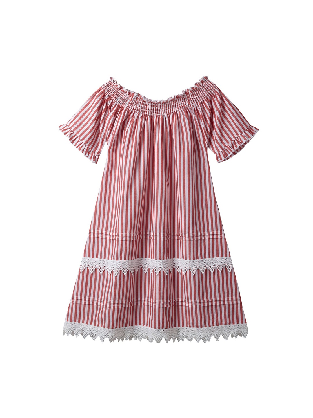 

Cub McPaws Girls Red & White Striped Cotton A-Line Dress