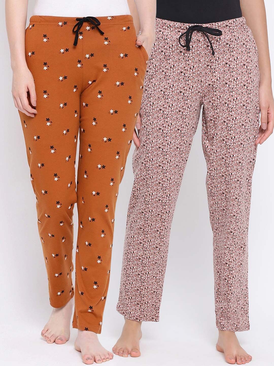 

Kanvin Women Pack Of 2 Printed Pure Cotton Lounge Pants, Mustard
