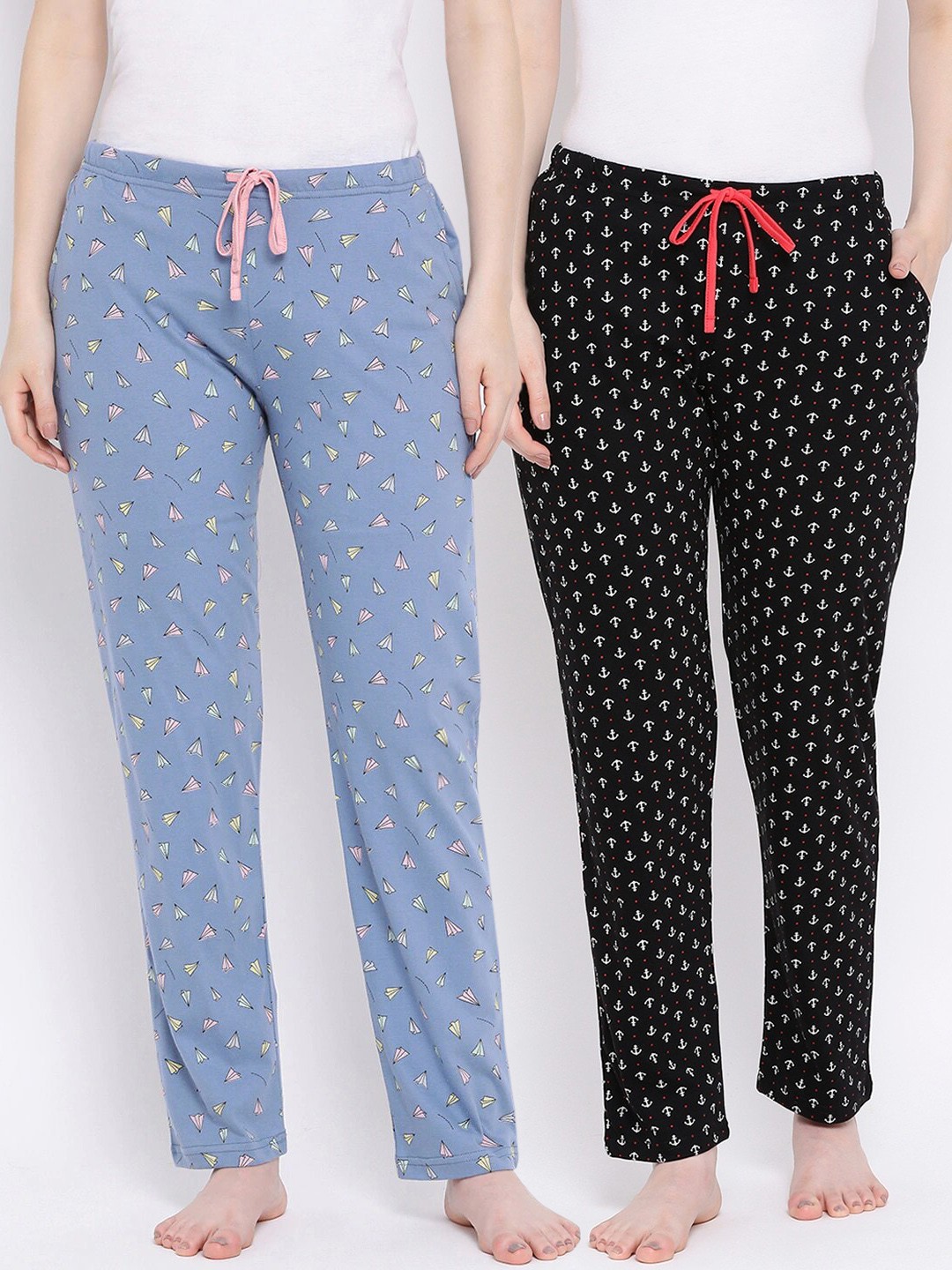 

Kanvin Women Pack Of 2 Printed Cotton Lounge Pants, Black