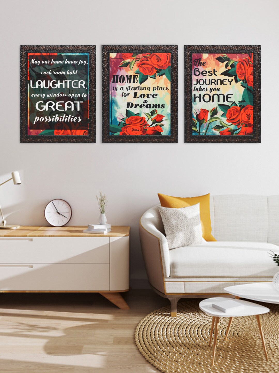 

Indianara Set Of 3 Black & Red Home Quotes Framed Wall Arts