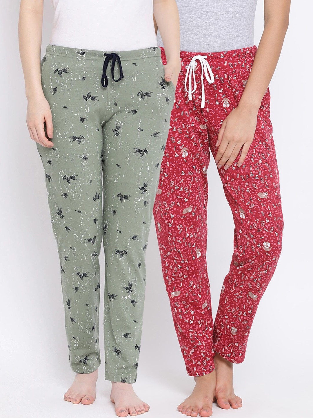 

Kanvin Women Pack Of 2 Printed Cotton Lounge Pants, Green