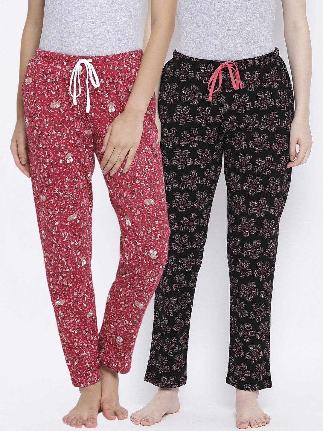 

Kanvin Women Pack Of 2 Printed Cotton Lounge Pants, Black