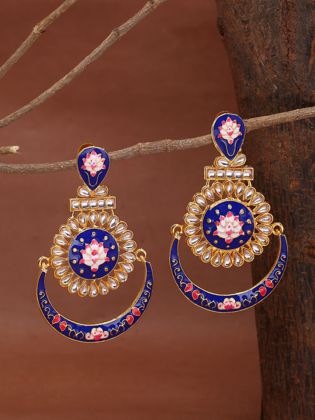 

Shoshaa Blue & Gold-Plated Crescent Shaped Drop Earrings