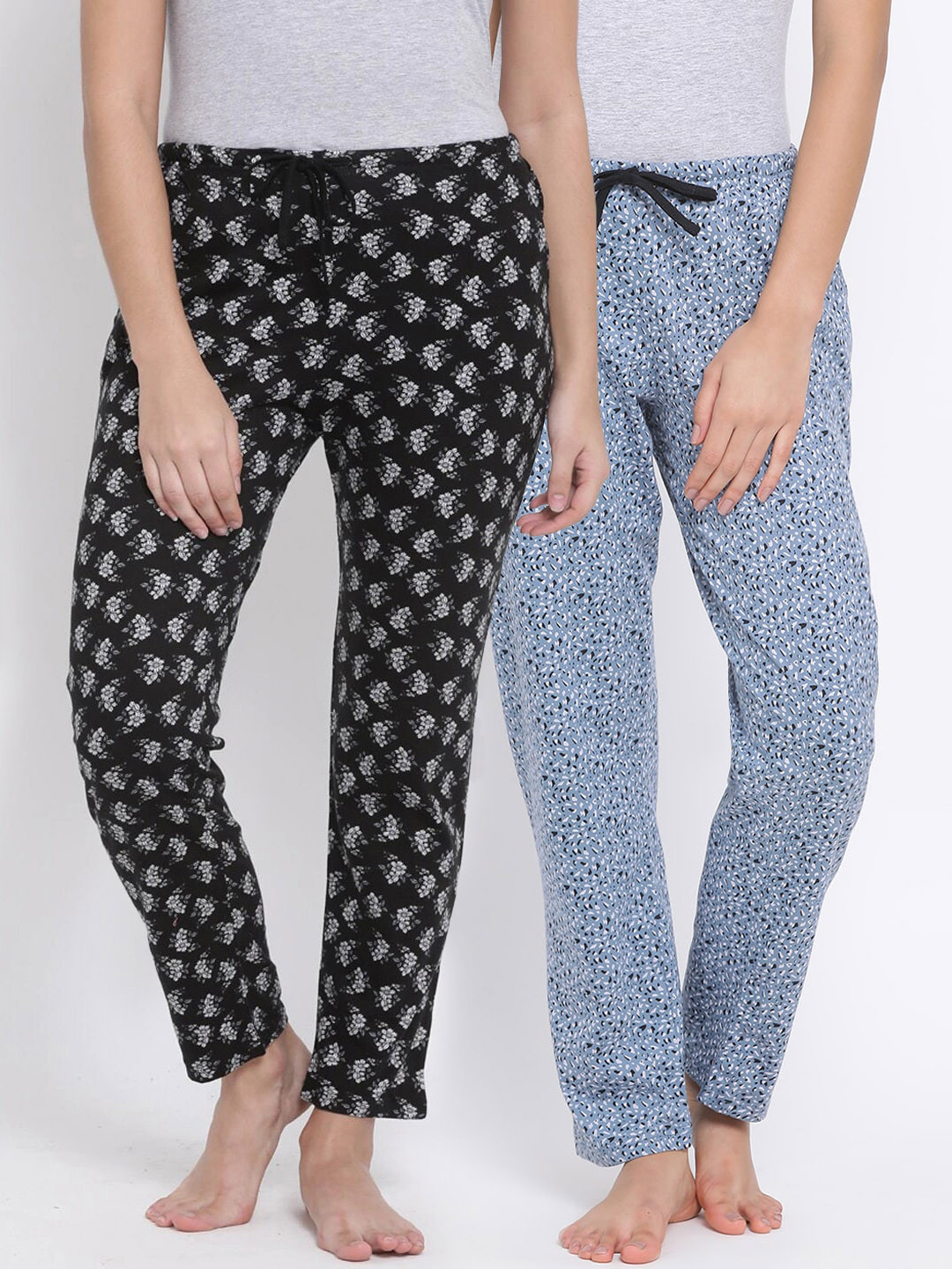 

Kanvin Women Pack Of 2 Blue & Black Printed Cotton Lounge Pants