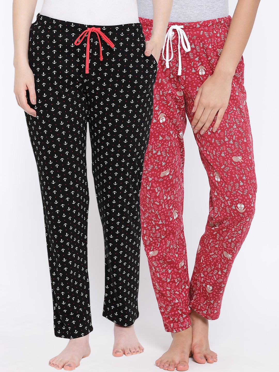

Kanvin Women Pack Of 2 Printed Cotton Lounge Pants, Black