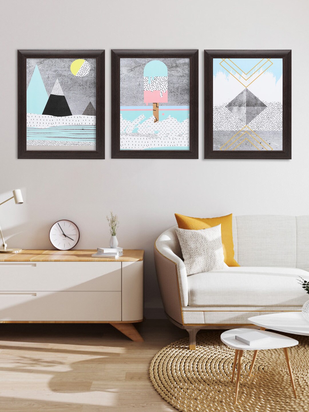 

Indianara Set of 3 Abstract Landscape Framed Art Prints, Grey